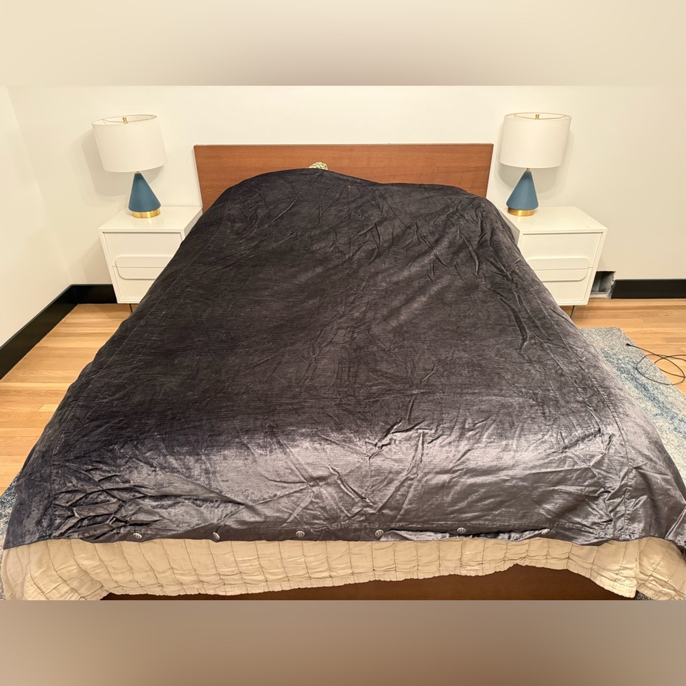 West Elm Queen Velvet Dark Grey Duvet Cover